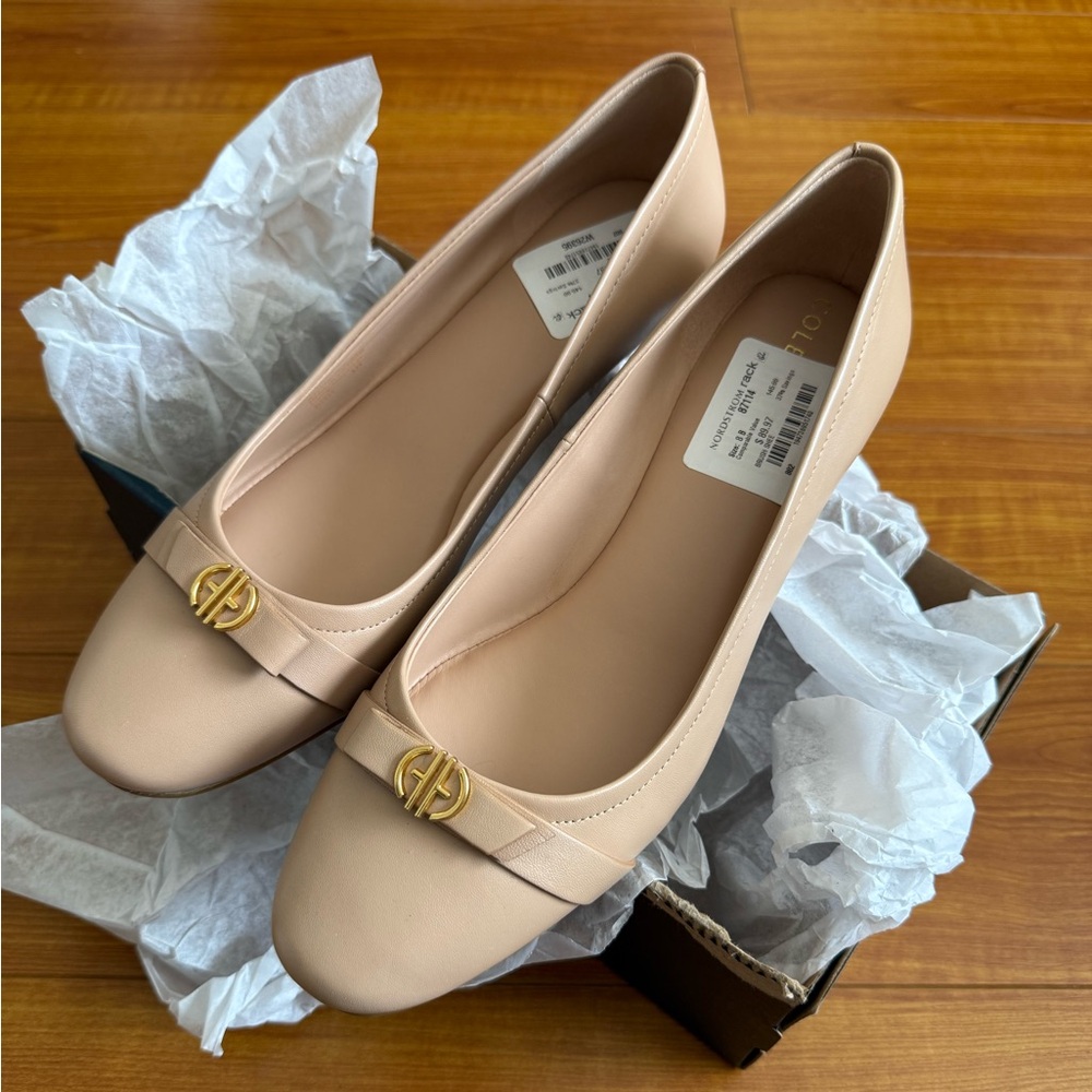 NEW! Cole Haan Nude Wedge Pumps with Gold Accent